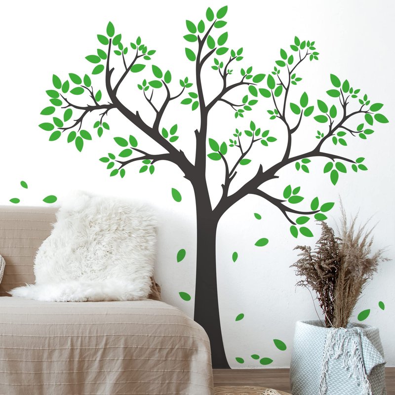 3D Green Tree Wall Decals Leaves Wall Stickers DIY Removable Vinyl Big Trunk Wall Decal for for Kids Girls Boy Bedroom Living Room Nursery Rooms Home Classroom Offices TV Sofa Background Decoration