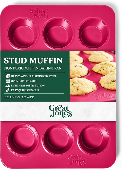 Great Jones Stud Muffin Pan - Nonstick 12-Cup Muffin Pan in Raspberry | Chemical-Free & Oven-Safe to 450°F