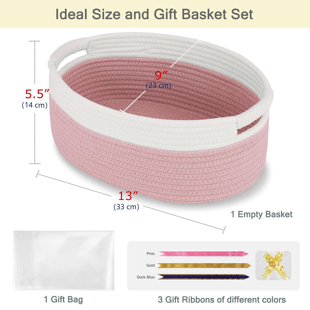 Skiennix Small Woven Basket - Versatile Gift Basket for Kids & Pets | Dusty Pink, 13” x 9” x 5.5”