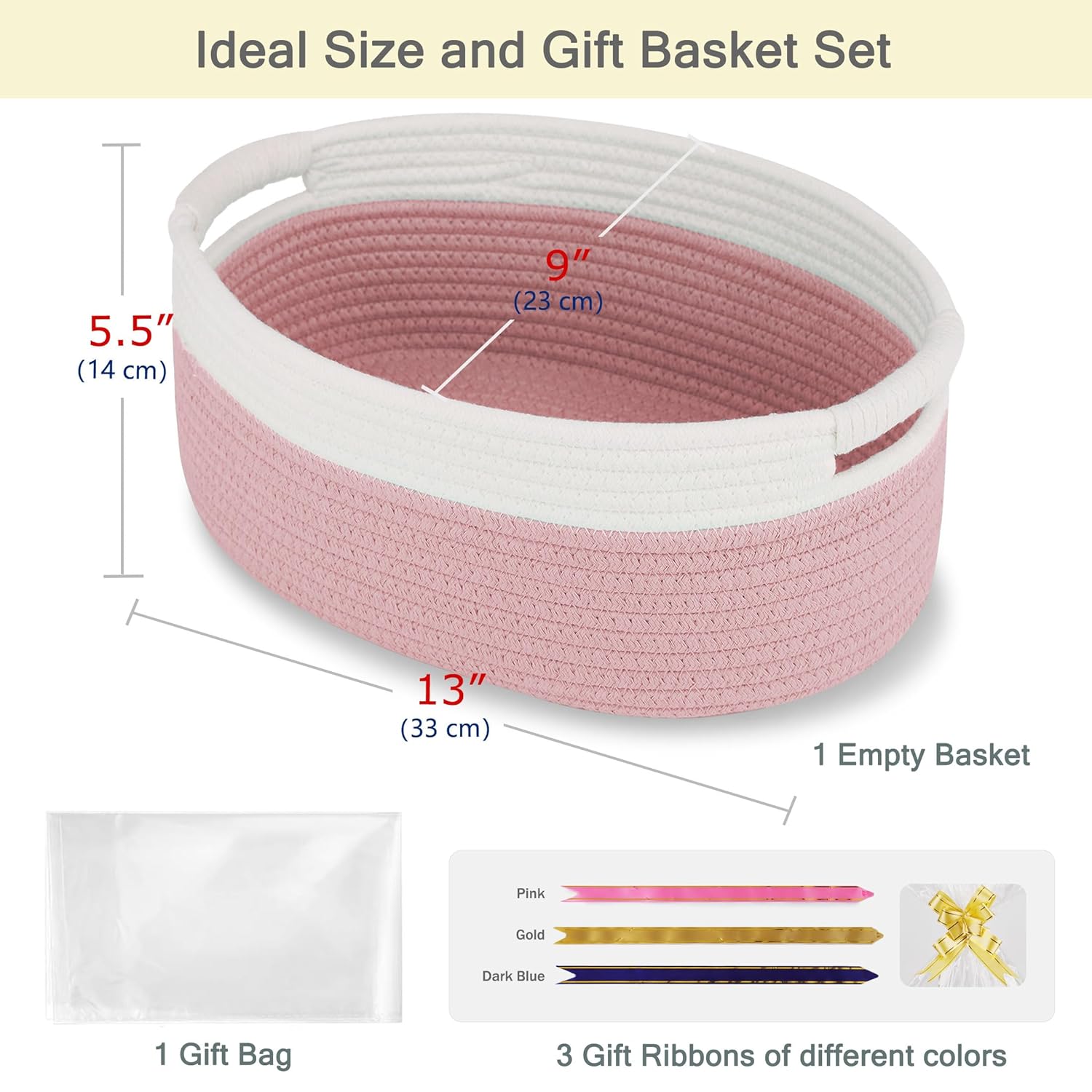 Skiennix Small Woven Basket - Versatile Gift Basket for Kids & Pets | Dusty Pink, 13” x 9” x 5.5”