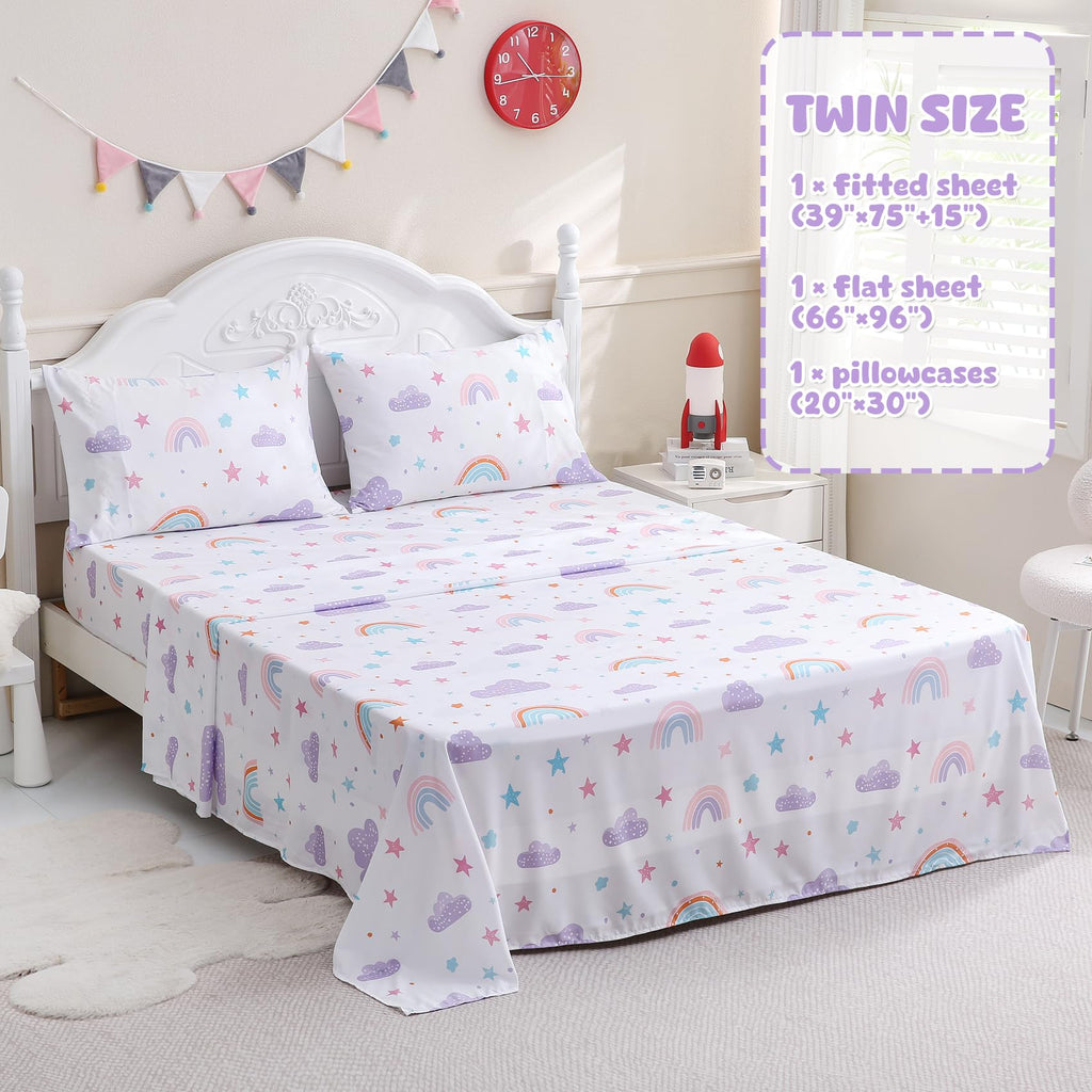 Ocharo Kids Twin Size Sheets Set - Soft Microfiber Bed Sheets 3 Pieces - Deep Pocket Wrinkle Free, Rainbow Printed Bedding Sets Breathable for Girls Teens Toddlers