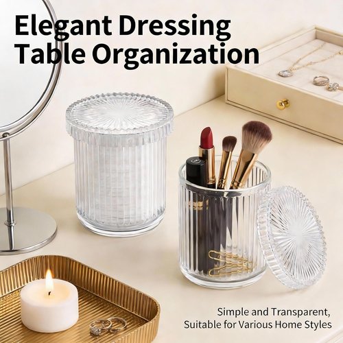 Clear Apothecary Jars | 2 Pack Glass Qtip Holder Dispenser Set - Stylish Bathroom Organizer for Cotton Swabs, Balls, Pads
