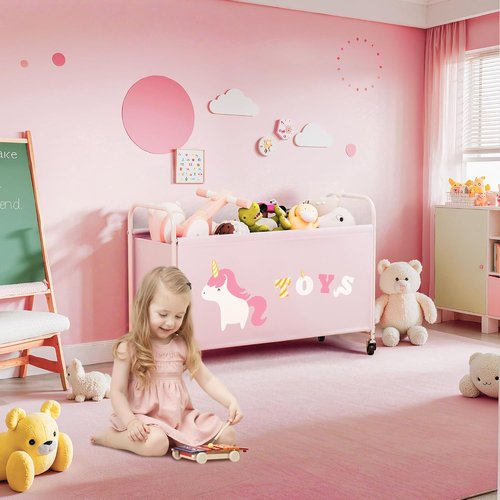 Granny Says Toy Box - Extra Large Kids Toy Chest with Wheels | 135L Pink Storage Organizer