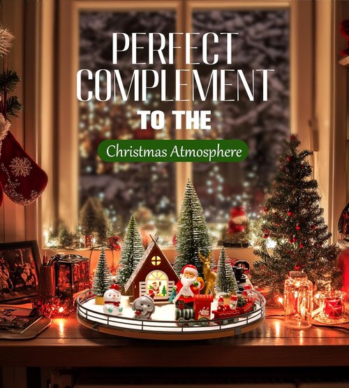 AMH Christmas Table Decorations Set - 12 PCS Xmas Town Village Centerpiece with Santa, Train, House & Trees