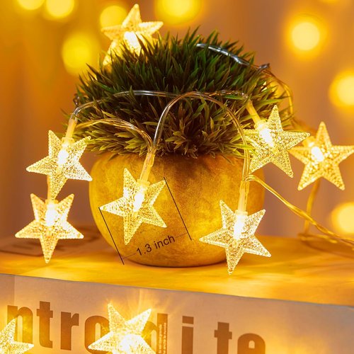 Minetom Star String Lights - 50 LED Battery Operated Fairy Lights, Waterproof for Indoor & Outdoor Decor, 17 ft Warm White