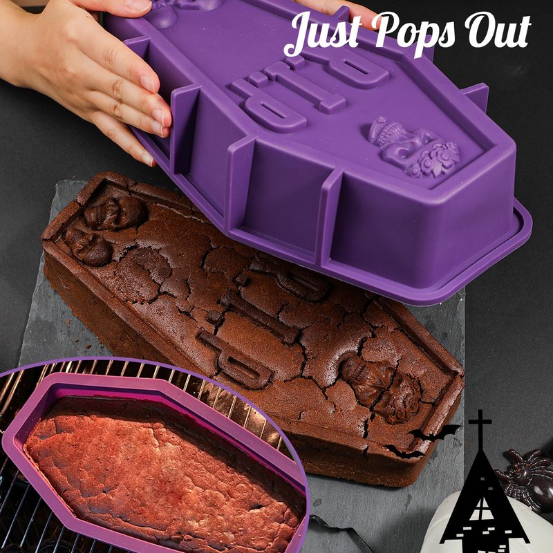 Webake Silicone Coffin Cake Pan, 12 Inch Large Tombstone Shaped Cake Mold for Baking Halloween Themed Party