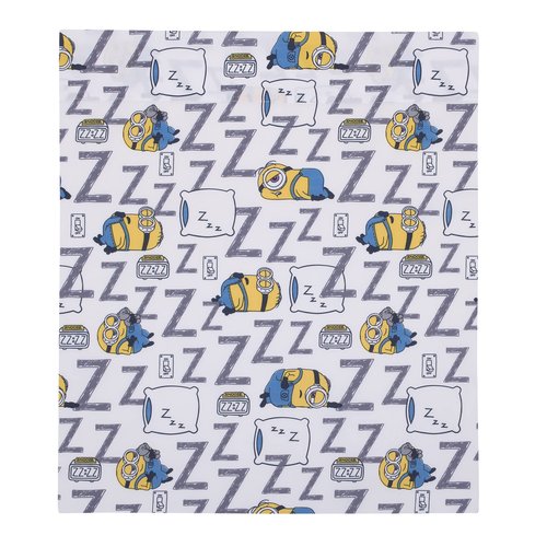Illimuniation Lazy Minions Club Gray, Blue, Yellow, and White Let Me Sleep 4 Piece Toddler Bed Set - Comforter, Fitted Bottom Sheet, Flat Top Sheet, and Reversible Pillowcase