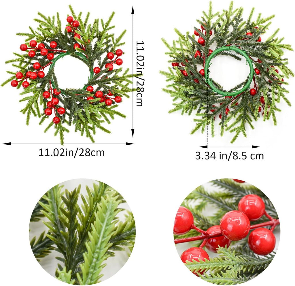 Regine Switzerland Christmas Candle Rings - Festive Red Berries & Pine Needle Wreaths | 4PCS Holiday Decor