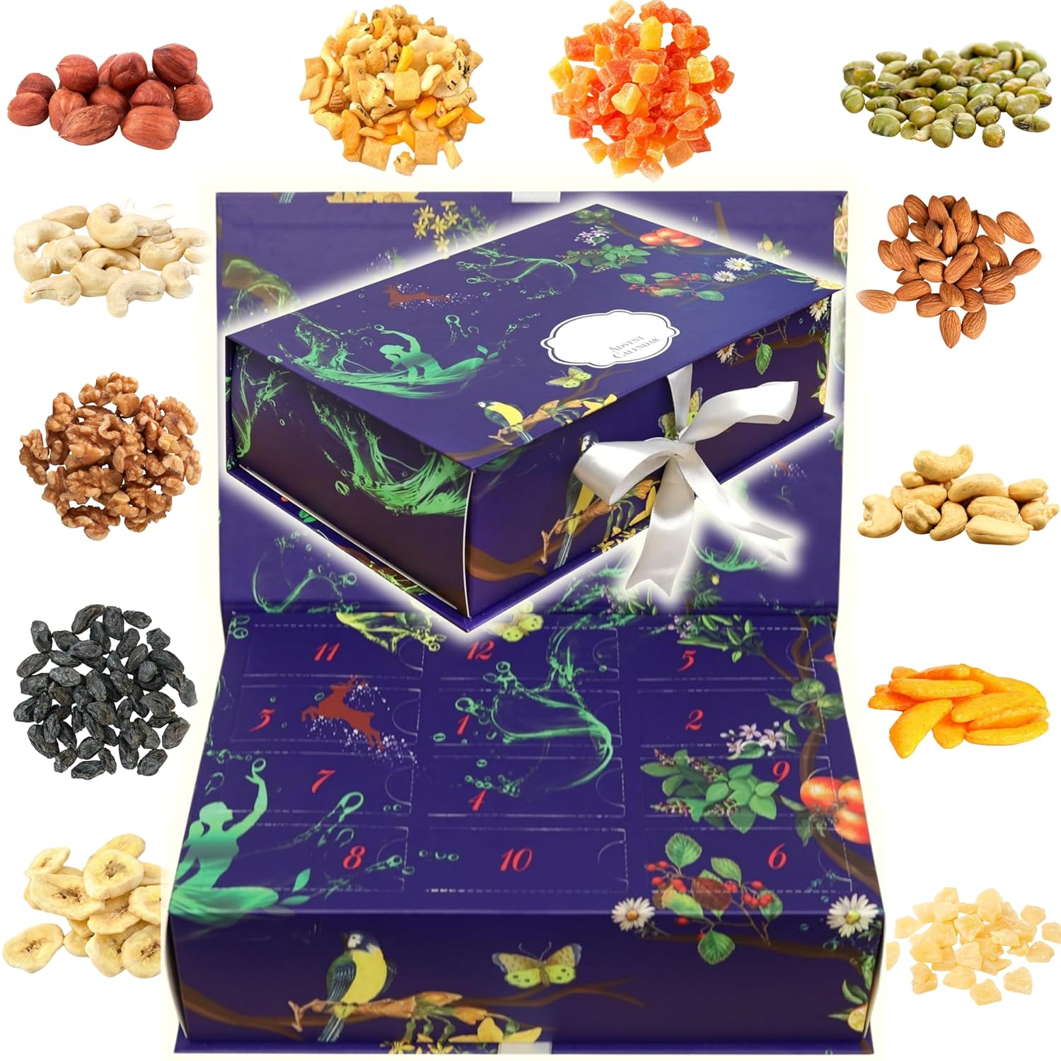 Skiennix 12-Day Advent Calendar - Gourmet Dried Fruit & Nut Snack Gift Box for Holiday Countdown