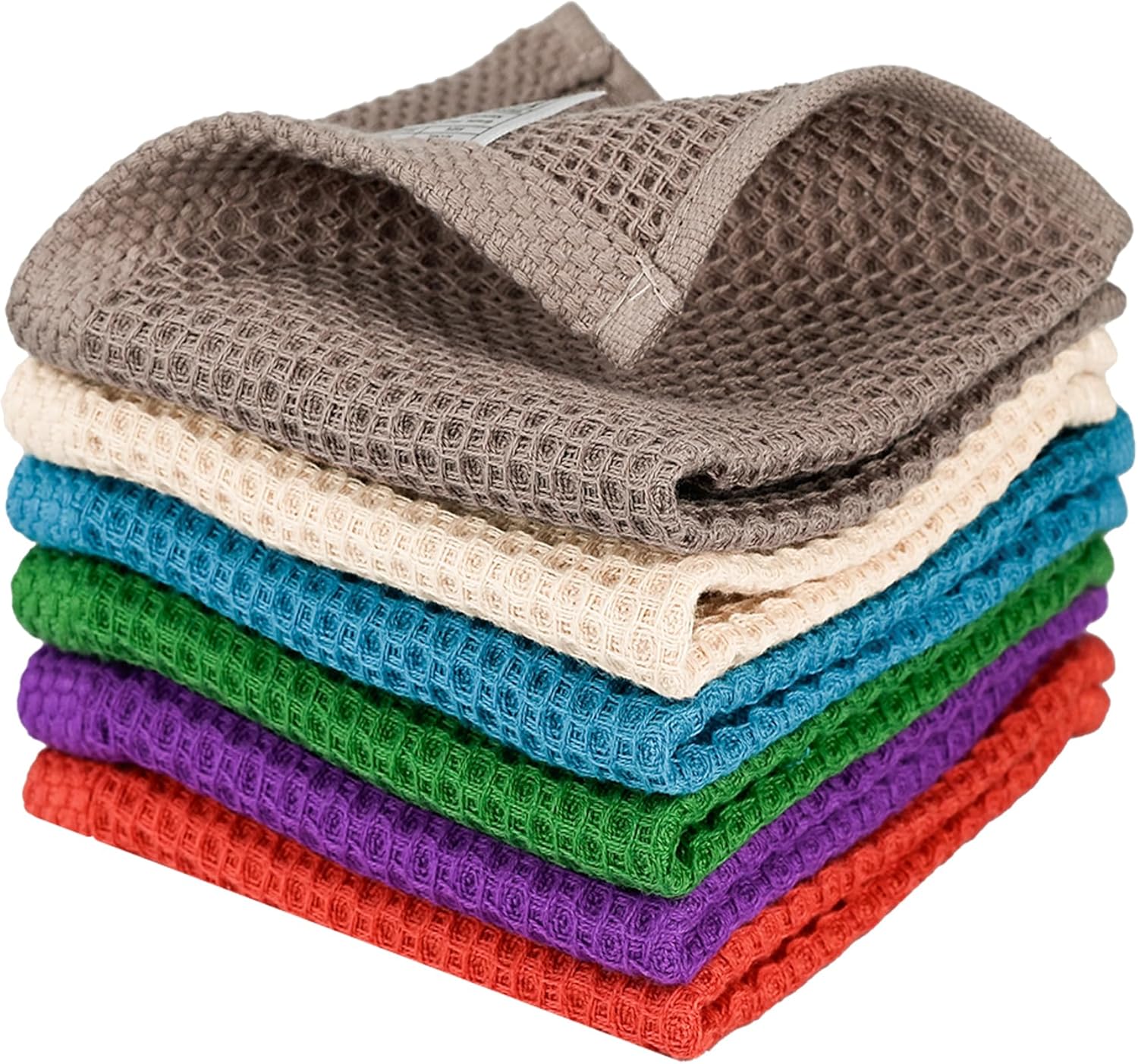 Skiennix 100% Cotton Kitchen Dish Cloths - Ultra Soft Absorbent Waffle Weave Towels | 6 Pack, 12x12 Inches