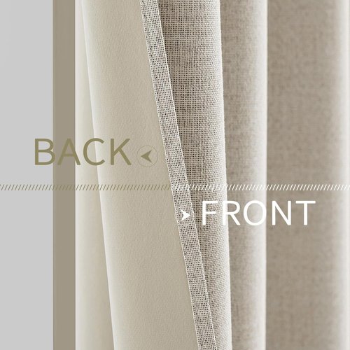 MIULEE 100% Blackout Linen Curtains - Thermal Insulated Room Darkening Drapes for Bedroom & Living Room | 52 x 108 Inch (2 Panels)