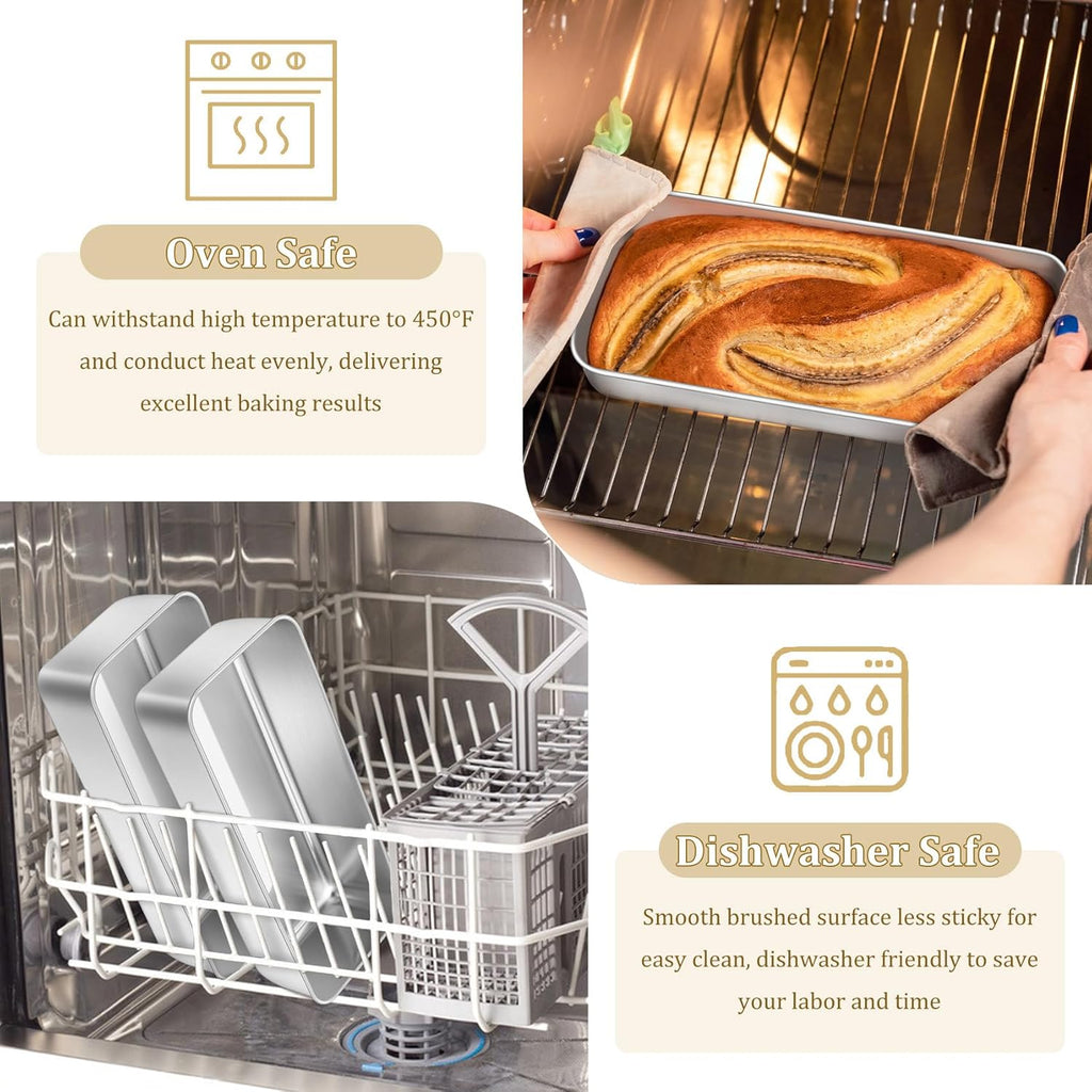 TeamFar Stainless Steel Loaf Pan - 12 x 5 Inch Baking Pans for Bread, Meatloaf & Cakes | 2 Pack, Non-Toxic & Dishwasher Safe