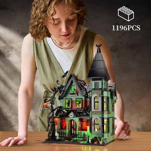iATOM Haunted House Building Set - Spooky Halloween Mansion with Lights | Perfect Gift for Adults