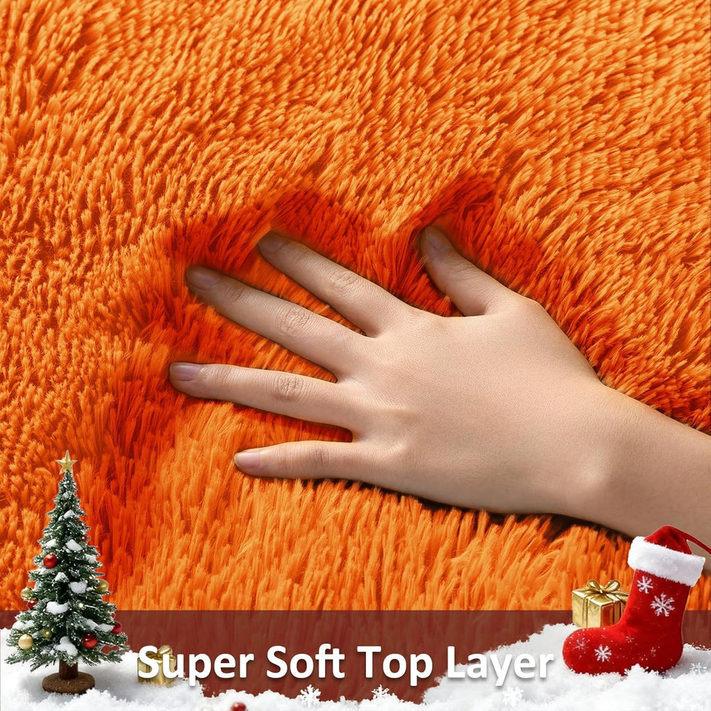 Ophanie Orange Fall Rug - Plush Soft Shaggy Carpet for Bedroom & Living Room | 4x6 Area Rug