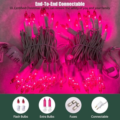 HISHINY Christmas Lights - 100 Count Pink String Lights for Indoor/Outdoor Decor | UL Certified, 21 Feet