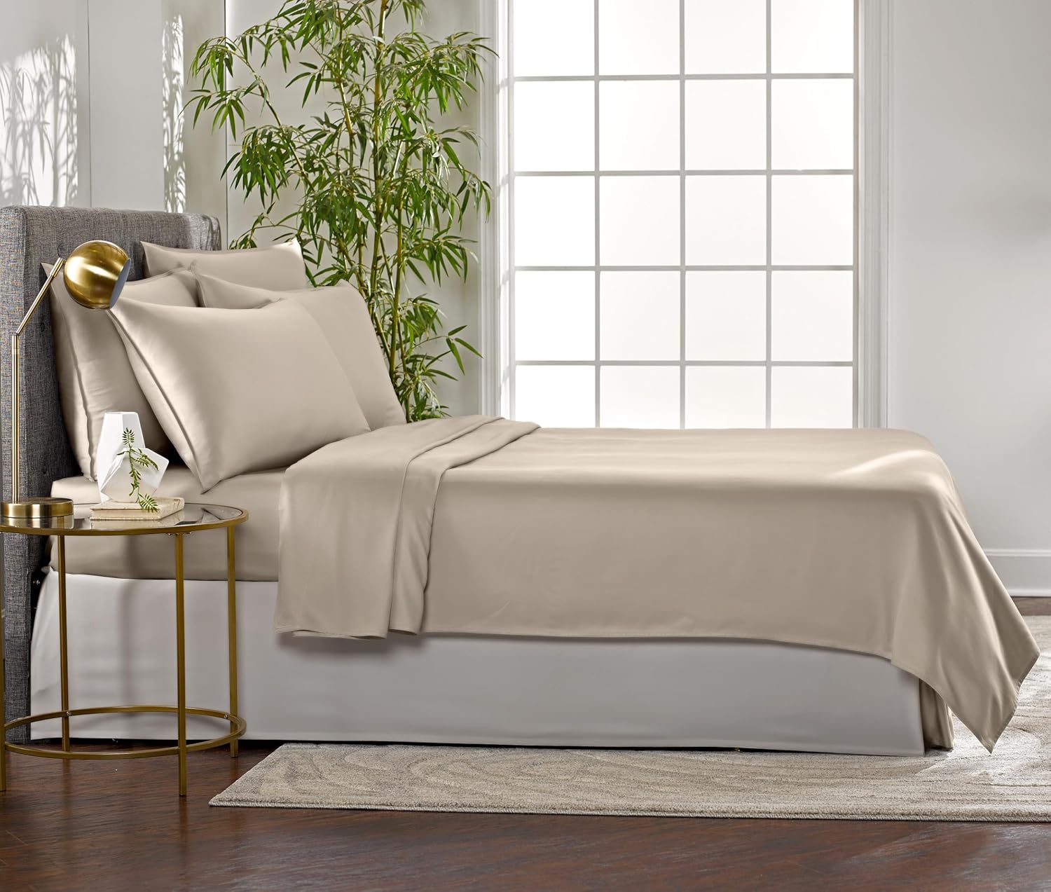 Pure Bamboo Full Bed Sheet Set - 100% Organic Viscose, Luxuriously Soft & Cooling, Double Stitching (Full, Sand)