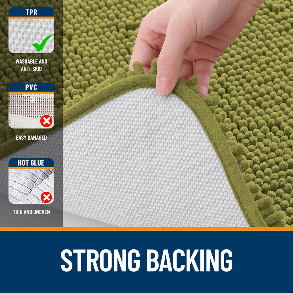 OLANLY Bathroom Rugs - Extra Soft Chenille Bath Mats | Quick Dry, Machine Washable, 30x20, Willow Green