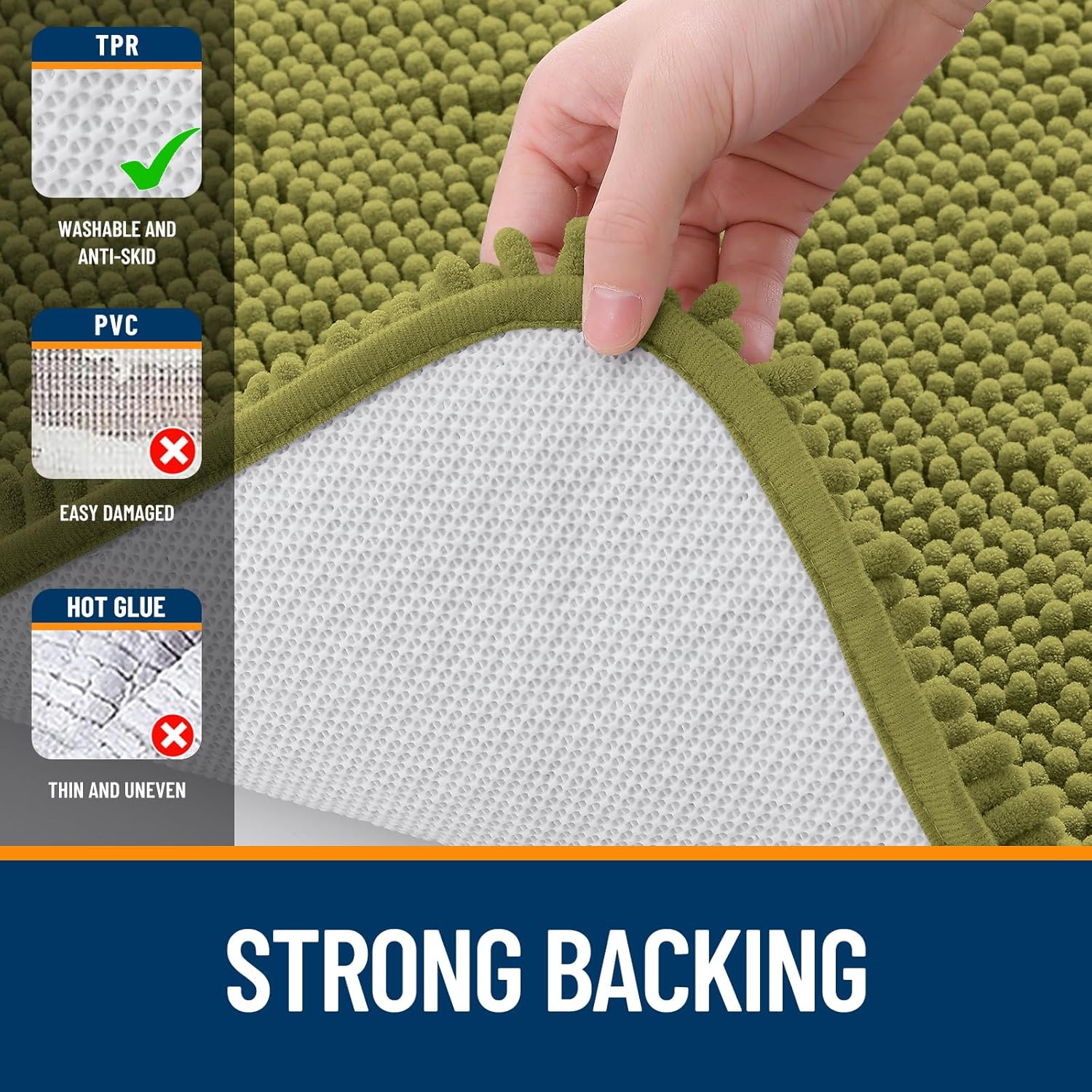 OLANLY Bathroom Rugs - Extra Soft Chenille Bath Mats | Quick Dry, Machine Washable, 30x20, Willow Green