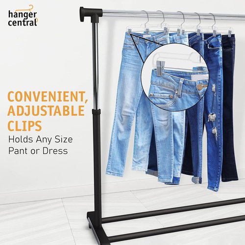 Hanger Central Premium 14-Inch Clear Pants Hangers - Adjustable Clips & Non-Slip Design | 12-Pack Heavy-Duty Closet Organizers