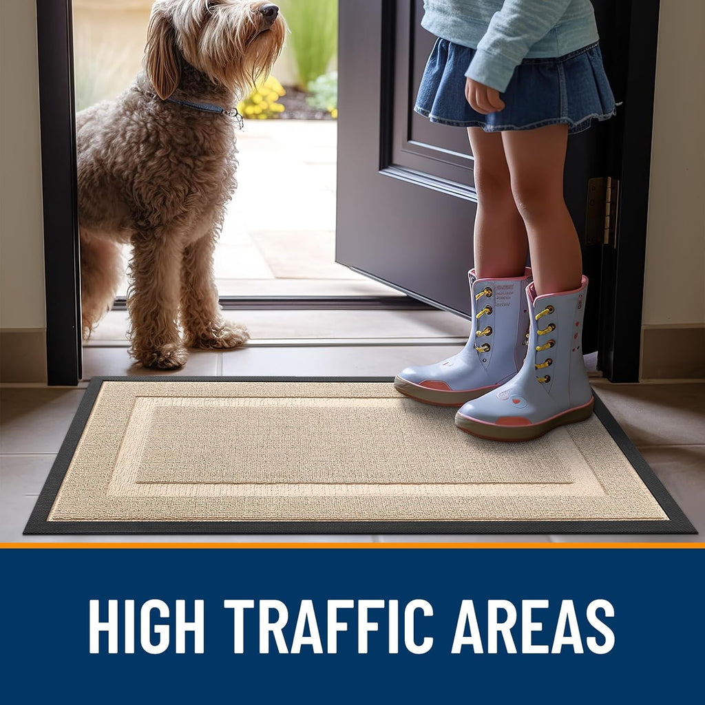 OLANLY Waterproof Front Door Mat - All-Season, Easy Clean, Sturdy Natural Rubber | 71x23 Off-White