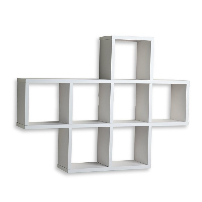 Danya B. XF11056WH Decorative Shelf – Wall Mount or Free Standing - Square Cubbies Shelving Unit – White Laminate