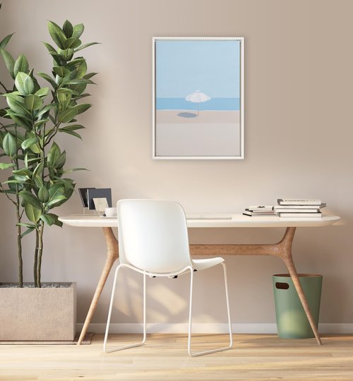 Kate and Laurel Sylvie Beaded Throwing Shade Vintage Framed Canvas Wall Art by Rachel Dowd, 18x24 White, Modern Ocean Landscape Illustration Art for Wall