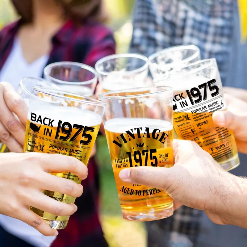 YJGS 51th Birthday Gifts for Men, 1975 Beer Glass 16oz, 51th Birthday Decorations, 51 Year Old Gifts for Men, Mens 51th Anniversary Birthday Gift Ideas, Funny Fathers Day Dad Present