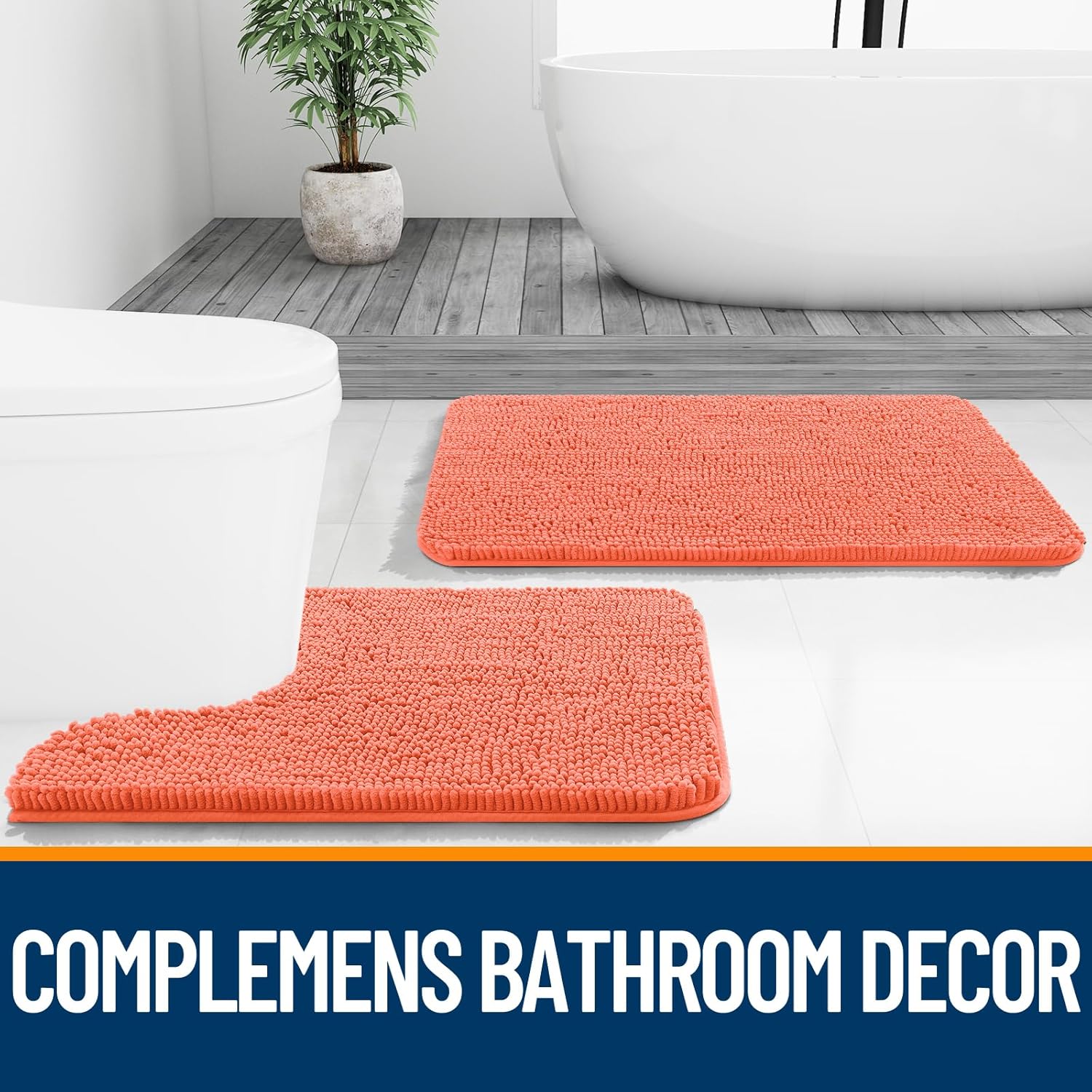 OLANLY Bathroom Runner Rugs - Extra Soft Chenille Bath Mats | Quick-Dry, Machine Washable, Coral 47x17