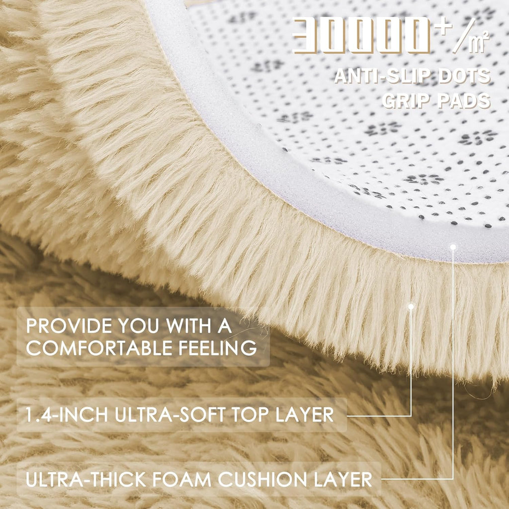 OLANLY Round Cream Area Rug - Soft, Fluffy, Machine Washable 7 ft Circle Carpet for Bedroom & Living Room