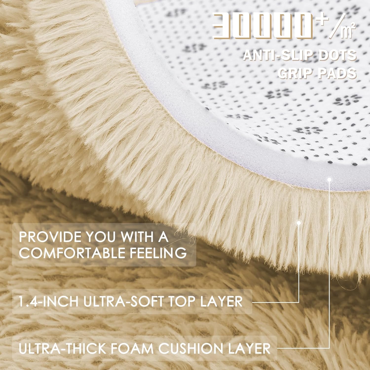OLANLY Round Cream Area Rug - Soft, Fluffy, Machine Washable 7 ft Circle Carpet for Bedroom & Living Room