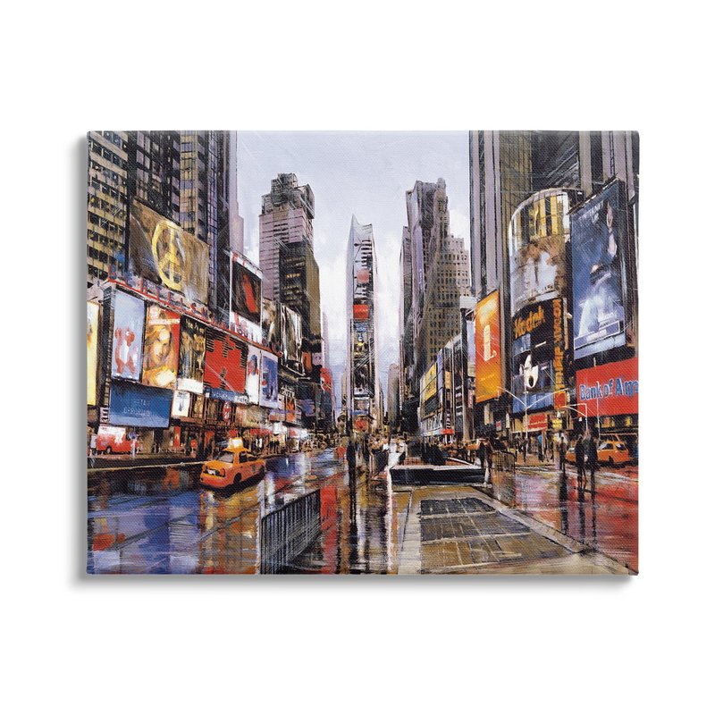 Stupell Industries 'Times Square Crowds on a Rainy Day Painting', Canvas Art, 40 x 30 Inches, Easy to Hang and Sturdy, Made in USA, by Matthew Daniels