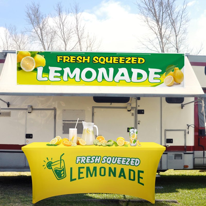 Oudain Lemonade Stand Supplies Tablecloth Stretch Spandex Table Cover Lemonade Vendor Tablecloth for Standard Folding Tables Summer Gathering Beach Picnic Lemon Birthday Party Decor (Yellow,6ft)