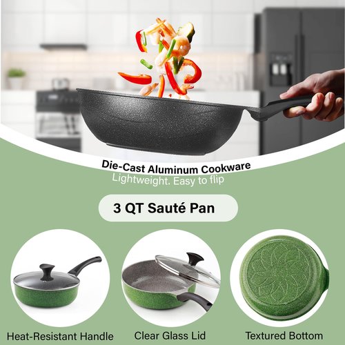 Cook N Home 6-Piece Nonstick Ceramic Coating Cookware Set, Multicolor