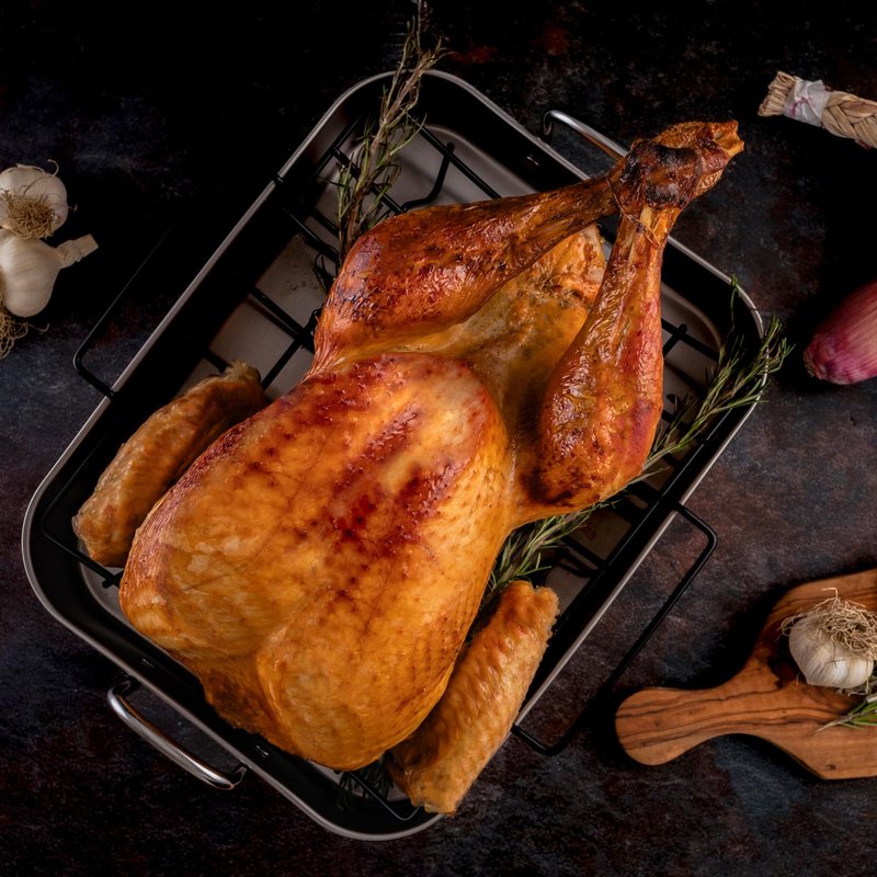 HAPPIELS 17x12.5 inch Roasting Pan with Nonstick Rack, Stainless Steel Turkey Roasting Pan 20-25 lb