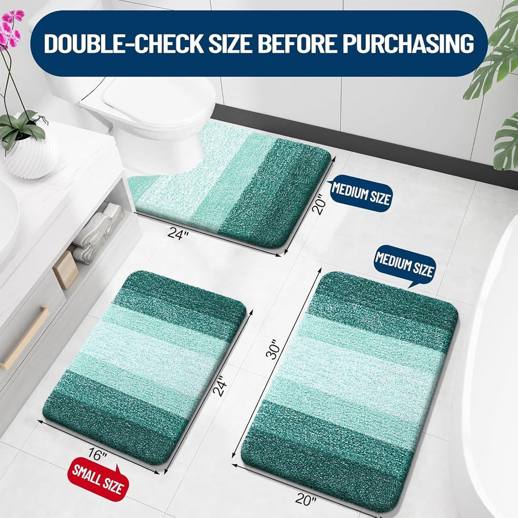 OLANLY Luxury Toilet Rugs - Extra Soft Microfiber U-Shaped Bath Mat 24x20 | Non-Slip Blackish Green