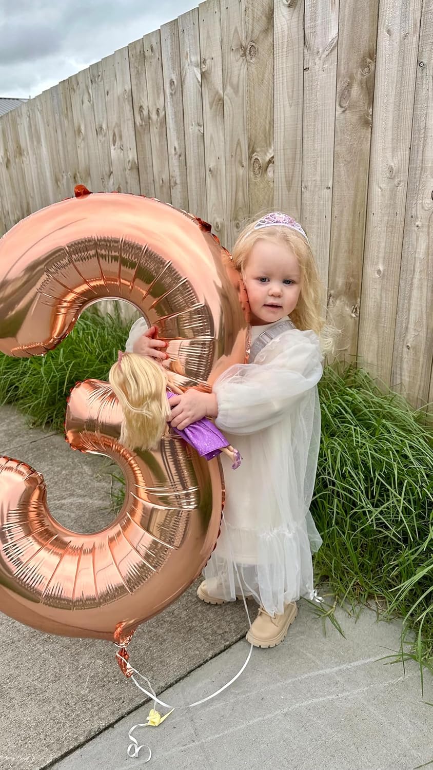 Rose Gold Number 3 Balloon - 40 Inch Birthday Decoration for Kids & Adults | Perfect for 3rd Birthday Parties