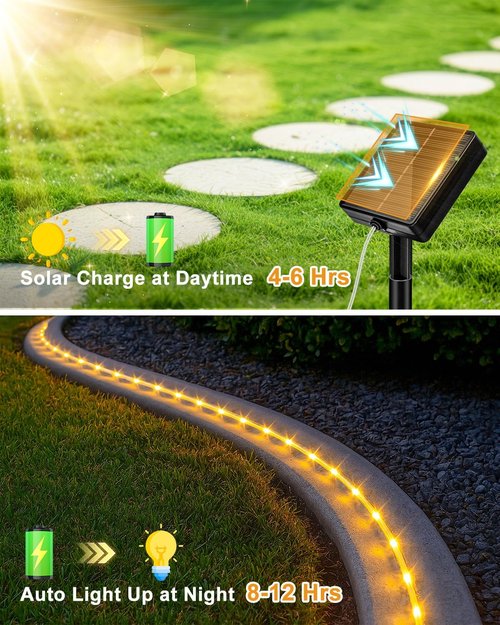 Btfarm Solar Rope Lights - 120 LED 46FT Waterproof Outdoor String Lights | 8 Lighting Modes for Garden & Patio Decor