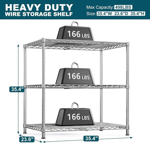 DurayLoly 3-Tier Adjustable Metal Shelving - Heavy Duty Wire Storage Rack | 35.4"W x 23.6"D x 35.4"H, Tool-Free Assembly, Chrome Finish for Kitchen, Bathroom, and More