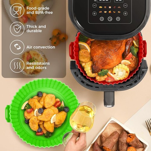Buauty Air Fryer Silicone Liners - 8-Inch Reusable Food Grade Silicone Pot | 3-Pack Baking Accessories