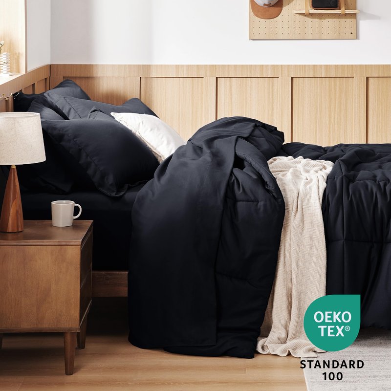 Bedsure Navy Bedding Sets King - 7 Pieces Solid Bed in a Bag, King Bed Set Navy with Comforter, Sheets, Pillowcases & Shams