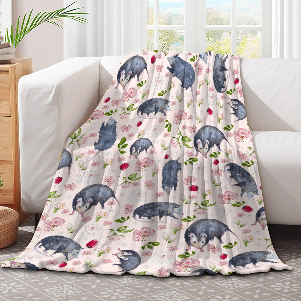Possums Throw Blankets Opossum Flannel Blanket | Ultra-Soft Micro Opossums Blanket for Girls Boys | Funny Animal Home Decor for Bedding Couch Sofa | 50"x60" Opossum Lover Gift Blanket