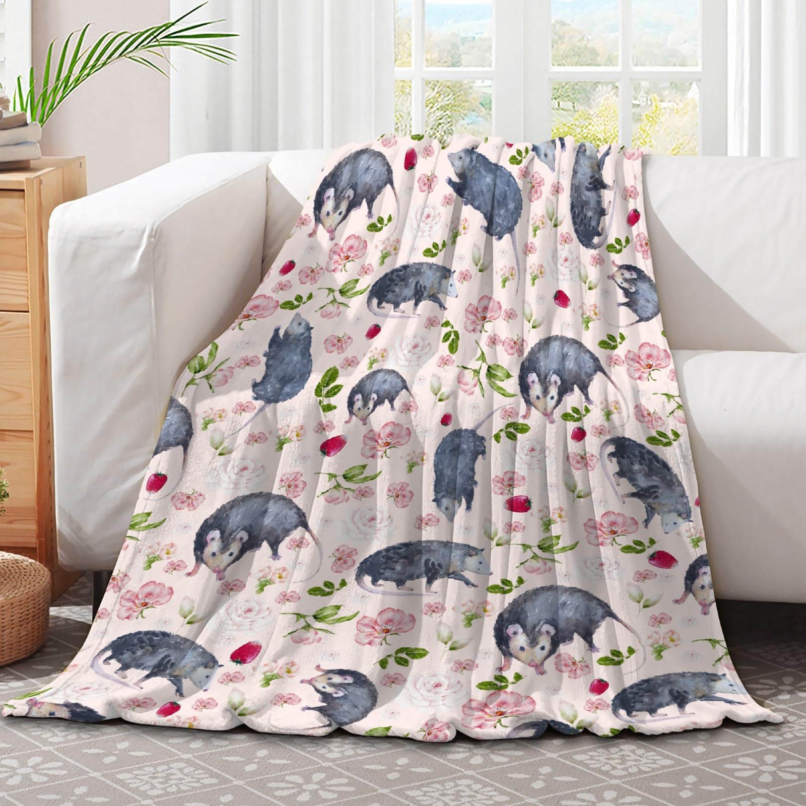 Possums Throw Blankets Opossum Flannel Blanket | Ultra-Soft Micro Opossums Blanket for Girls Boys | Funny Animal Home Decor for Bedding Couch Sofa | 50"x60" Opossum Lover Gift Blanket