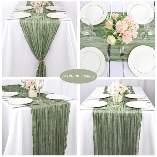 12 Pack 13Ft Cheesecloth Table Runner 35x157 Inch Boho Gauze Table Runner Cheese Cloth Long Rustic Table Runners for Wedding Bridal Shower Birthday Party Table Decor (Dusty Sage Green)