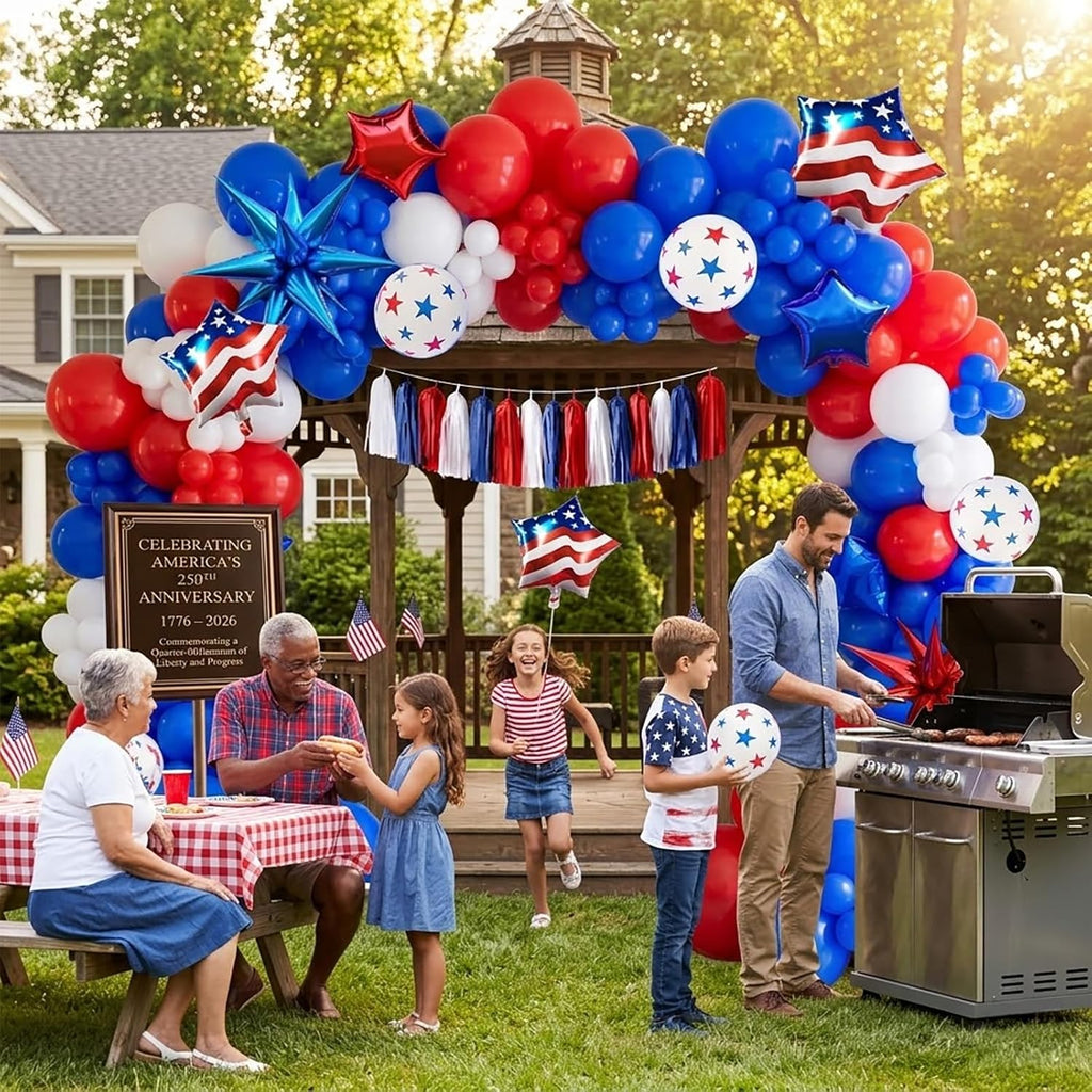 Patriotic Balloon Garland Arch Kit - Red, White & Blue Star Print & Flag Foil Balloons for 4th of July Decor