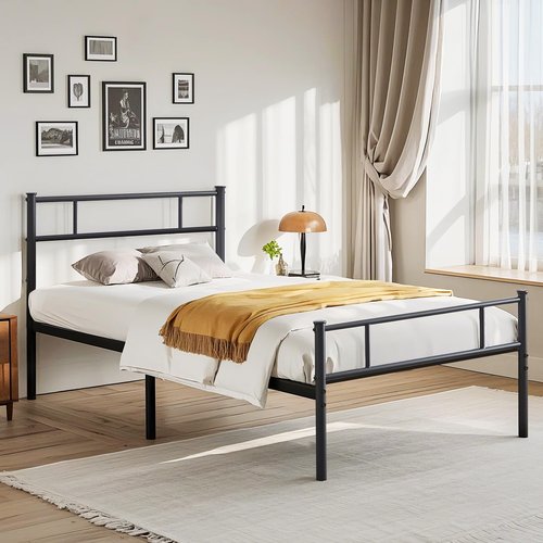 VECELO Twin Platform Bed Frame with Headboard and Footboard, 12'' Under-Bed Storage & Strong Metal Slats Support, No Box Spring Needed