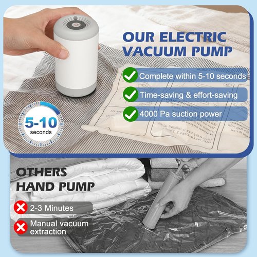 Fantictas Vacuum Storage Bags - 18 Pack Portable Compression Bags with Rechargeable Air Pump for Clothing & Bedding
