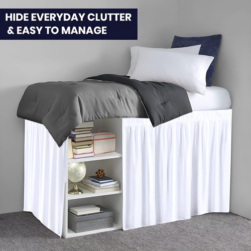 SGI bedding Dorm Bed Skirt Twin XL 60 Inch Drop Length - White, Ruffled Pattern College Dorm Room Bed Skirts - Split Corner, Easy Care, Wrinkle Free 1800 Series Microfiber Bed Skirt