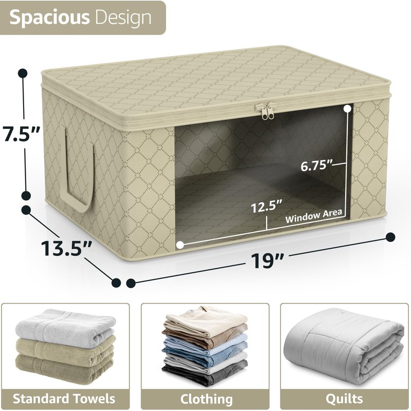 Sorbus Medium Clothes Storage Bags - Foldable Blanket Storage Bins for Organizing Bedroom, Closet, Clothing, Comforter, Organization with Clear Window, Lids and Carry Handles - Set of 8