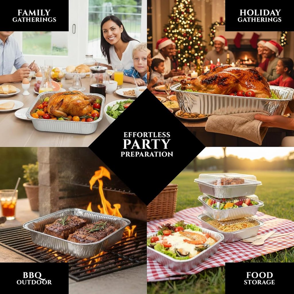 Primo Lines Aluminum Foil Disposable Pans - 40 Pack 8"×8" Oven-Safe & Leak-Proof Catering Trays