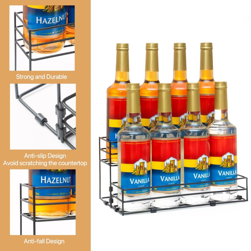 TelKeen 8 Bottles Coffee Syrup Rack Organizer, Coffee Syrup Stand Holder, 2 Tier Coffee Syrup Organizer for Coffee Bar Station, Wine Rack for Countertop, Bottle Display Shelf for Cocktail, Dressing